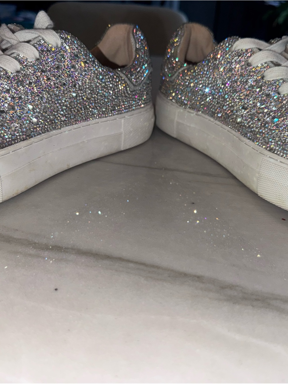 Betsey Johnson Sparkling Silver Glitter Platform Sneakers - Picture 5 of 6